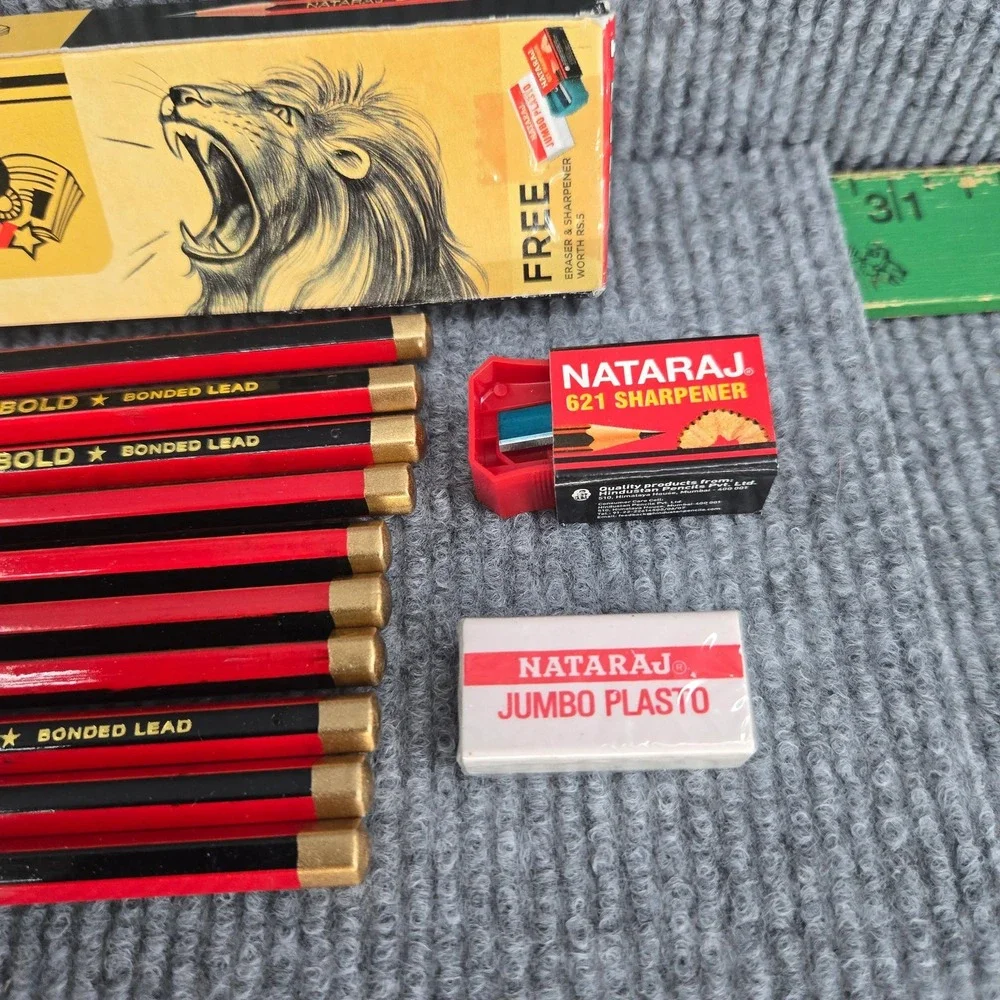 Nataraj Bold Super Black Pencils Set with Sharpener and Eraser NOS